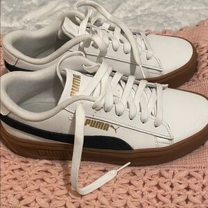Puma White and Gold Sneakers with Black Stripe
